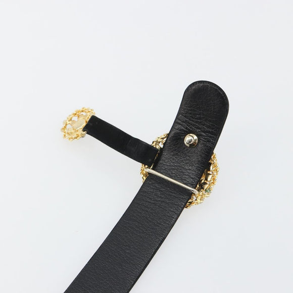 Christian Dior Belt Suede Leather 32.3"" Black Gold Auth 188621