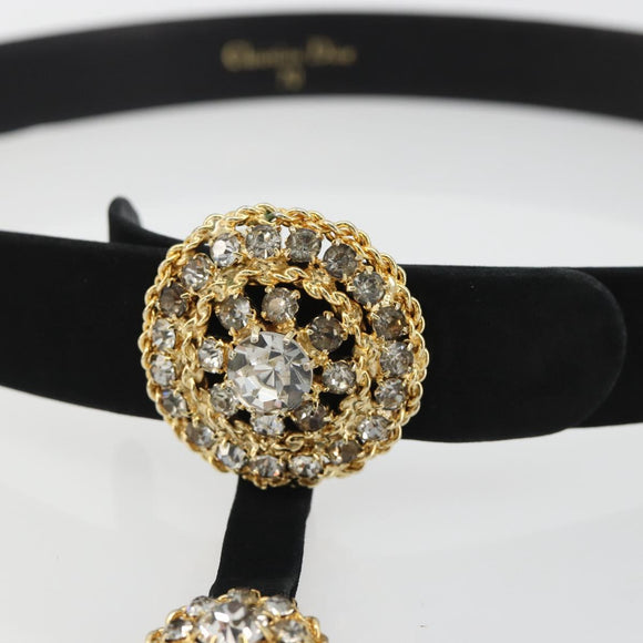 Christian Dior Belt Suede Leather 32.3"" Black Gold Auth 188621