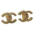 CHANEL COCO Mark Rhinestone Earring metal Gold Tone CC Auth 188626-1