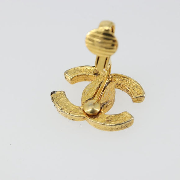 CHANEL COCO Mark Rhinestone Earring metal Gold Tone CC Auth 188626