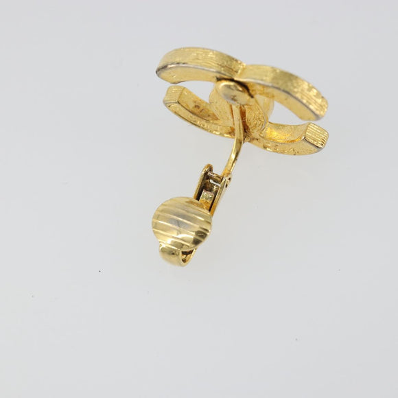 CHANEL COCO Mark Rhinestone Earring metal Gold Tone CC Auth 188626