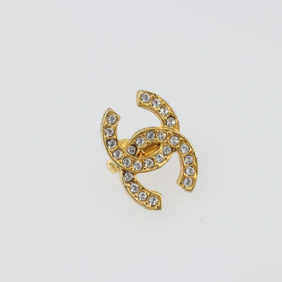 CHANEL COCO Mark Rhinestone Earring metal Gold Tone CC Auth 188626