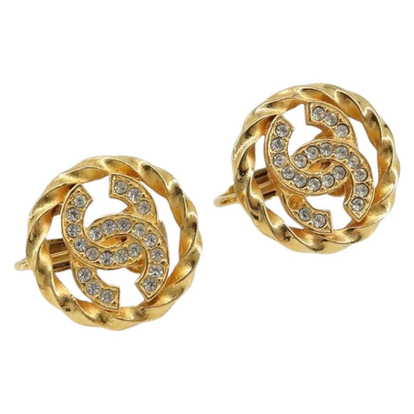 CHANEL Earring Metal Gold Tone CC Auth 188627