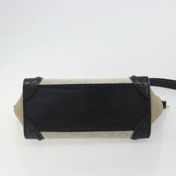 CELINE Luggage Nano Shopper Hand Bag Canvas Leather 2way Gray Gold Auth 188633A