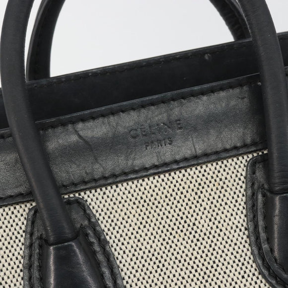 CELINE Luggage Nano Shopper Hand Bag Canvas Leather 2way Gray Gold Auth 188633A