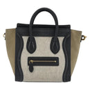 CELINE Luggage Nano Shopper Hand Bag Canvas Leather 2way Gray Gold Auth 188633A-13