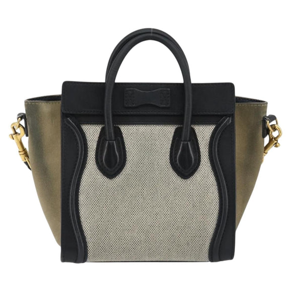 CELINE Luggage Nano Shopper Hand Bag Canvas Leather 2way Gray Gold Auth 188633A
