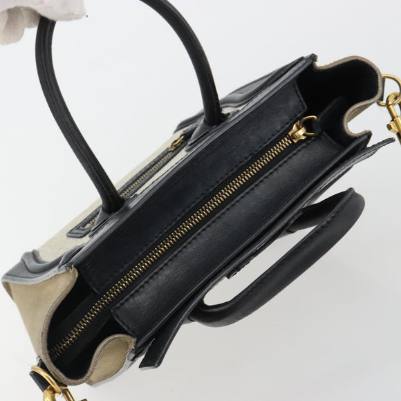 CELINE Luggage Nano Shopper Hand Bag Canvas Leather 2way Gray Gold Auth 188633A