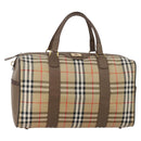 Burberrys Nova Check Boston Bag Canvas Beige Gold Auth 188634-1