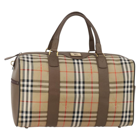 Burberrys Nova Check Boston Bag Canvas Beige Gold Auth 188634