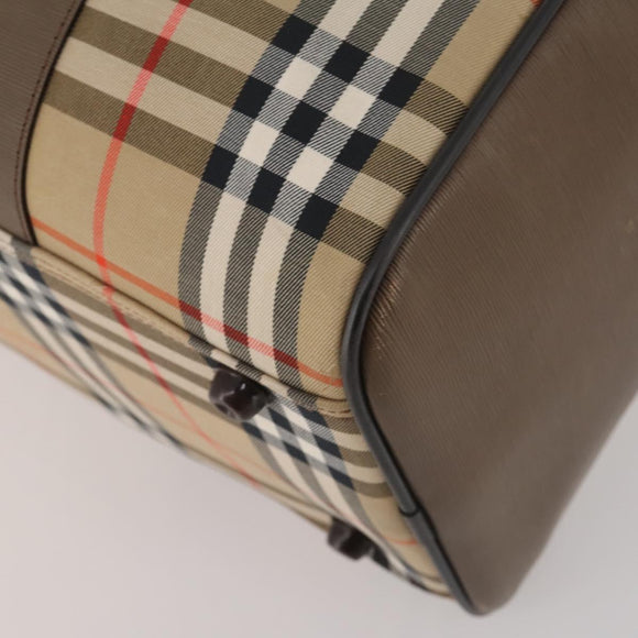 Burberrys Nova Check Boston Bag Canvas Beige Gold Auth 188634