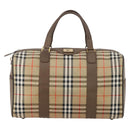 Burberrys Nova Check Boston Bag Canvas Beige Gold Auth 188634-13