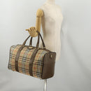 Burberrys Nova Check Boston Bag Canvas Beige Gold Auth 188634-20