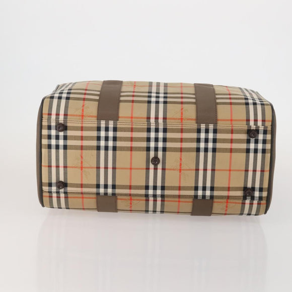 Burberrys Nova Check Boston Bag Canvas Beige Gold Auth 188634