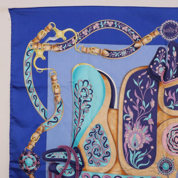 HERMES Carre 90 Scarf Silk ""H d ORIGNY"" Blue Auth 188636M