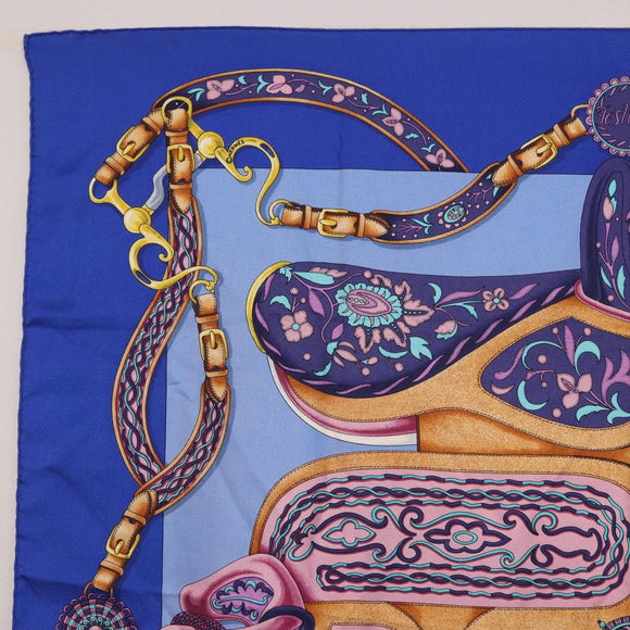 HERMES Carre 90 Scarf Silk ""H d ORIGNY"" Blue Auth 188636M