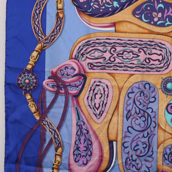 HERMES Carre 90 Scarf Silk ""H d ORIGNY"" Blue Auth 188636M