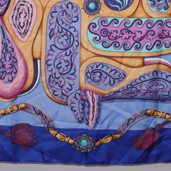 HERMES Carre 90 Scarf Silk ""H d ORIGNY"" Blue Auth 188636M