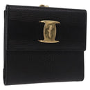 Salvatore Ferragamo Vala Long Wallet Leather Black Gold Auth 188659A-1
