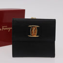 Salvatore Ferragamo Vala Long Wallet Leather Black Gold Auth 188659A-12