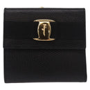 Salvatore Ferragamo Vala Long Wallet Leather Black Gold Auth 188659A-13