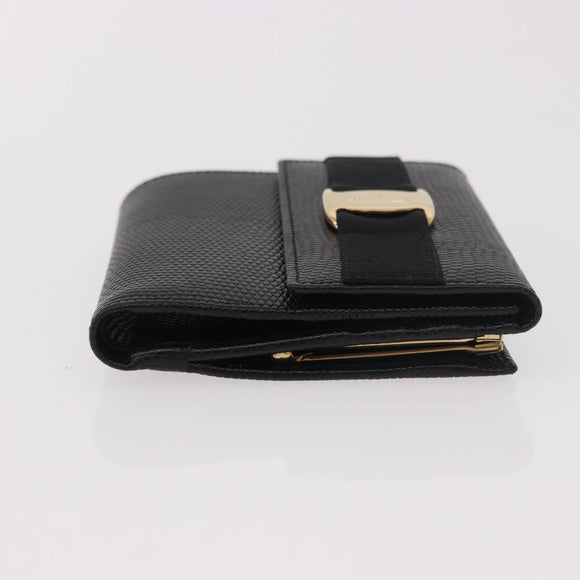 Salvatore Ferragamo Vala Long Wallet Leather Black Gold Auth 188659A