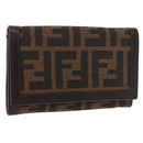 FENDI Zucca Canvas Long Wallet Black Brown Auth 188660A-1