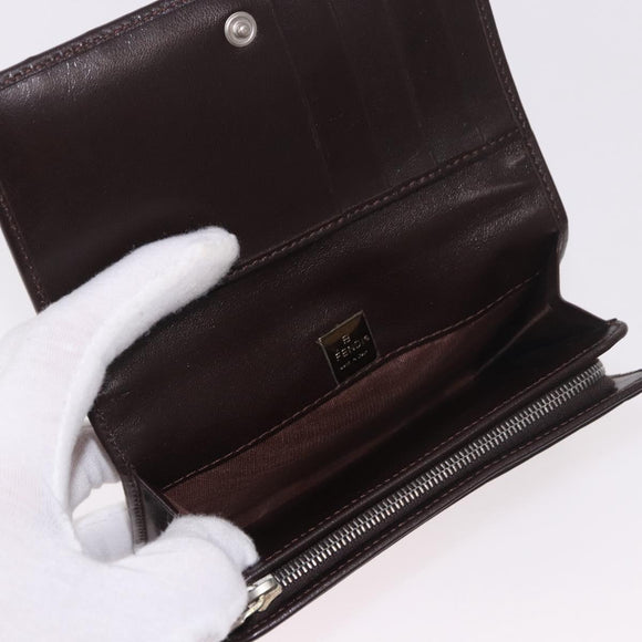 FENDI Zucca Canvas Long Wallet Black Brown Auth 188660A