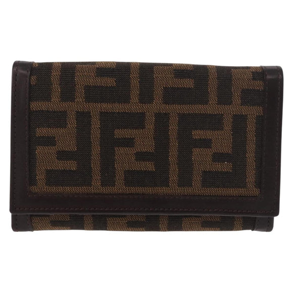FENDI Zucca Canvas Long Wallet Black Brown Auth 188660A