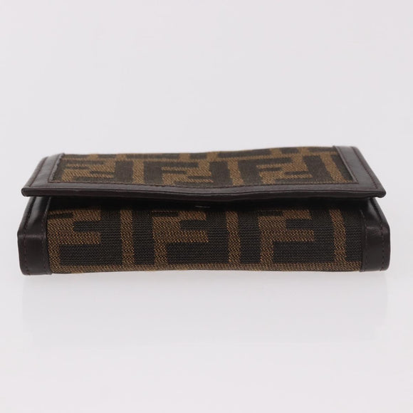 FENDI Zucca Canvas Long Wallet Black Brown Auth 188660A