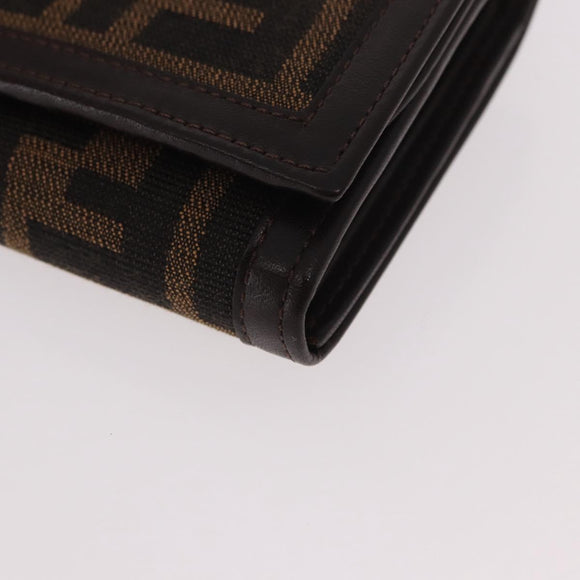 FENDI Zucca Canvas Long Wallet Black Brown Auth 188660A