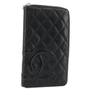 CHANEL Matelasse Cambon Line Long Wallet Leather Black Silver CC Auth 188663-1