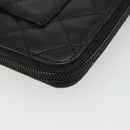 CHANEL Matelasse Cambon Line Long Wallet Leather Black Silver CC Auth 188663-11
