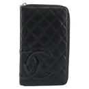 CHANEL Matelasse Cambon Line Long Wallet Leather Black Silver CC Auth 188663-2