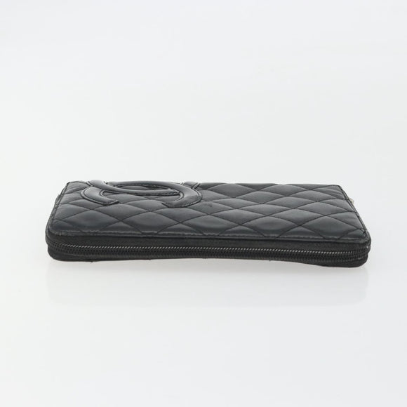 CHANEL Matelasse Cambon Line Long Wallet Leather Black Silver CC Auth 188663