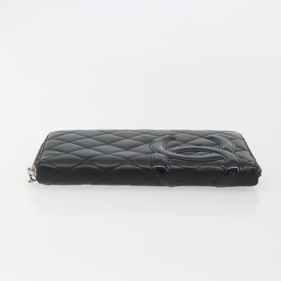 CHANEL Matelasse Cambon Line Long Wallet Leather Black Silver CC Auth 188663