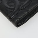CHANEL Matelasse Cambon Line Long Wallet Leather Black Silver CC Auth 188663-9