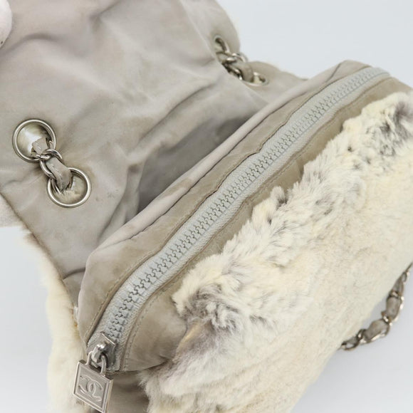 CHANEL Sports Line Chain Shoulder Bag Fur Gray Silver CC Auth 188719