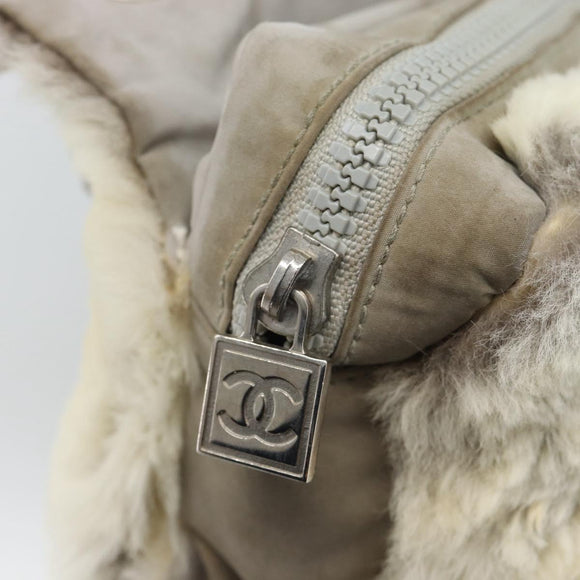 CHANEL Sports Line Chain Shoulder Bag Fur Gray Silver CC Auth 188719