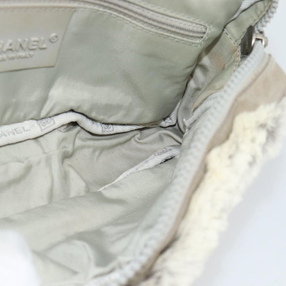 CHANEL Sports Line Chain Shoulder Bag Fur Gray Silver CC Auth 188719