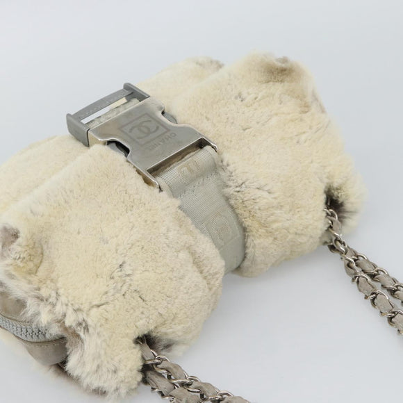 CHANEL Sports Line Chain Shoulder Bag Fur Gray Silver CC Auth 188719