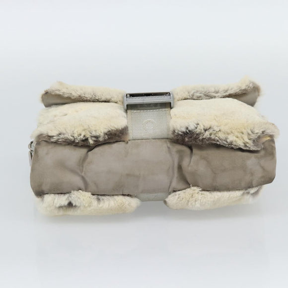 CHANEL Sports Line Chain Shoulder Bag Fur Gray Silver CC Auth 188719