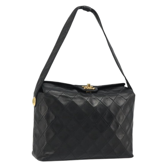 CHANEL Matelasse Chain Shoulder Bag Leather Black Gold CC Auth 188720