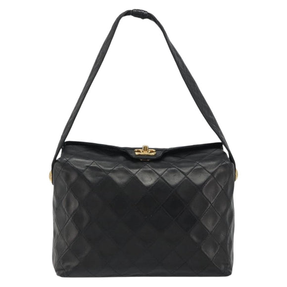 CHANEL Matelasse Chain Shoulder Bag Leather Black Gold CC Auth 188720