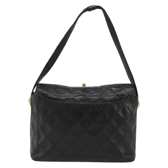 CHANEL Matelasse Chain Shoulder Bag Leather Black Gold CC Auth 188720