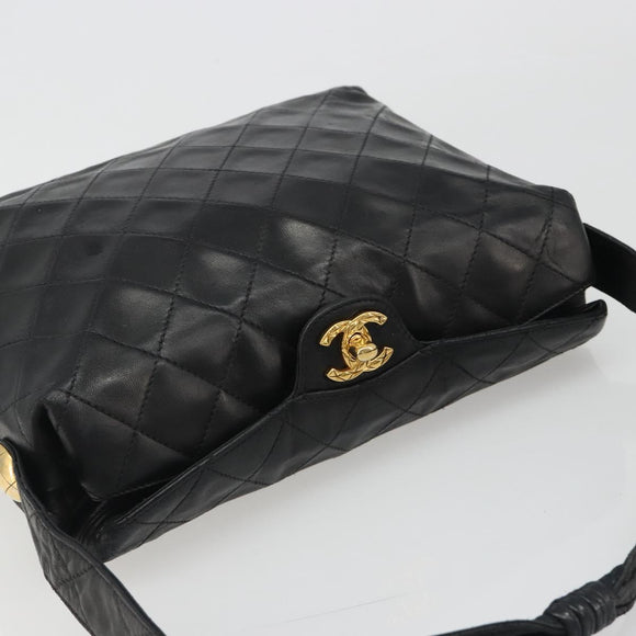 CHANEL Matelasse Chain Shoulder Bag Leather Black Gold CC Auth 188720