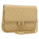 CHANEL Matelasse Chain Shoulder Bag Lamb Skin Beige Gold CC Auth 188721-1
