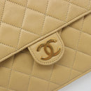 CHANEL Matelasse Chain Shoulder Bag Lamb Skin Beige Gold CC Auth 188721-18