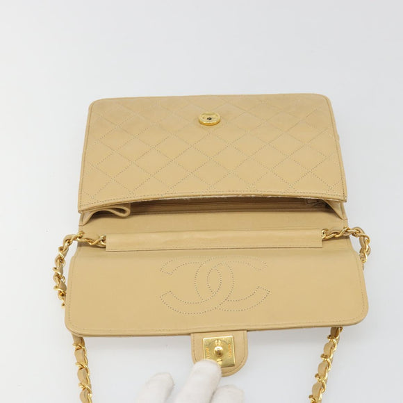 CHANEL Matelasse Chain Shoulder Bag Lamb Skin Beige Gold CC Auth 188721