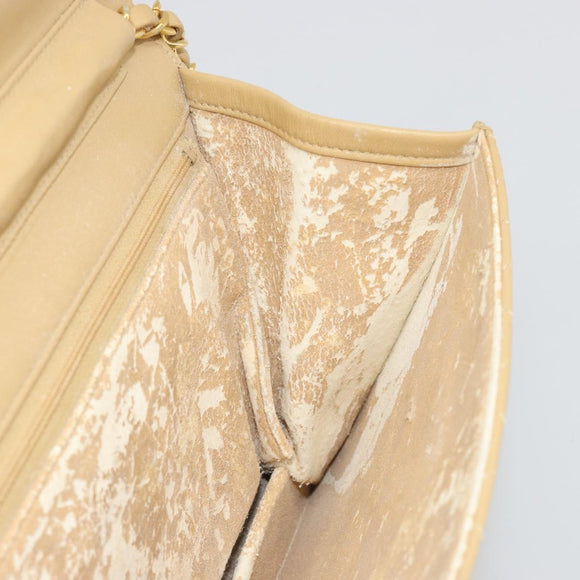 CHANEL Matelasse Chain Shoulder Bag Lamb Skin Beige Gold CC Auth 188721